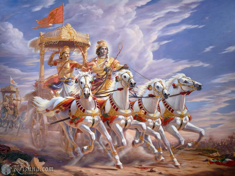 Krishna och Arjuna på hästvagn
