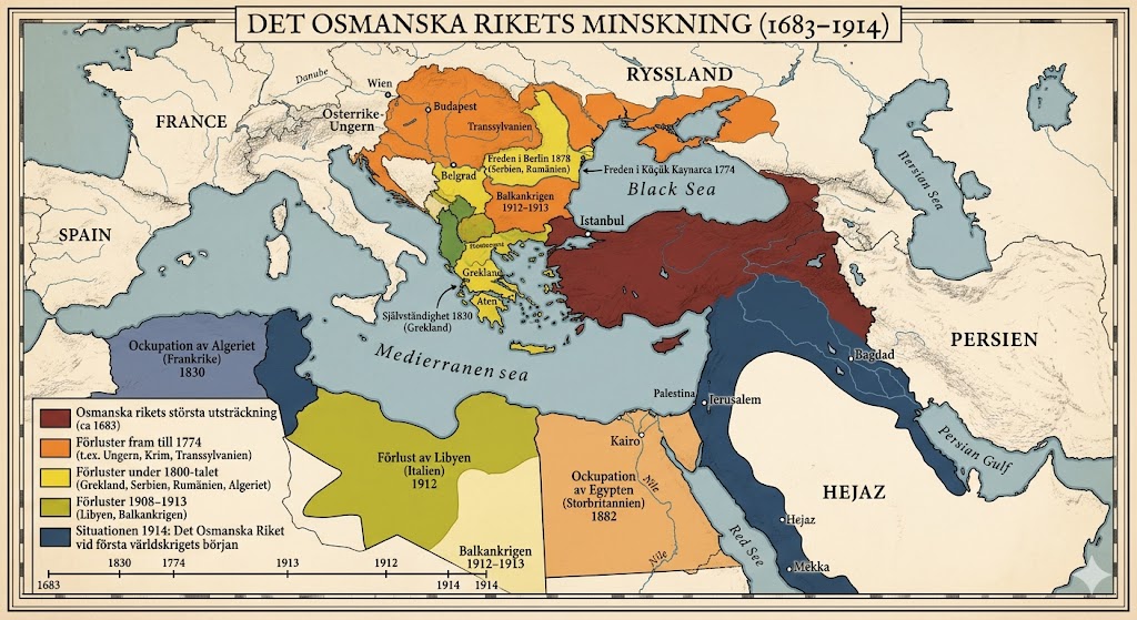 Karta över Osmanska rikets territoriella förluster 1800-1923