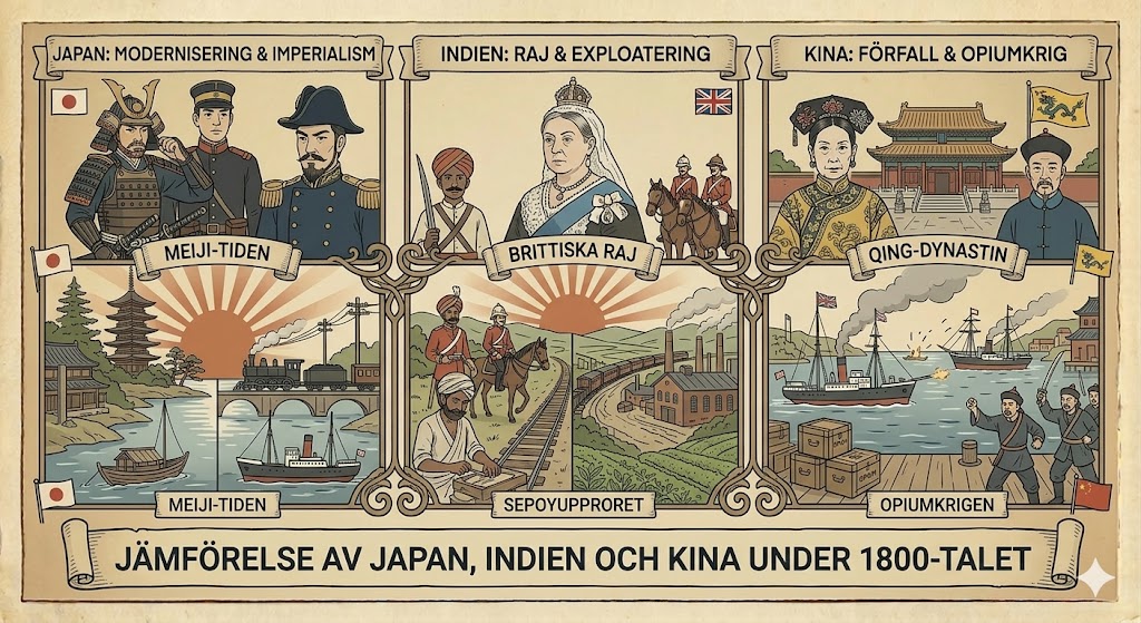Jämförelse av Japan, Indien och Kina