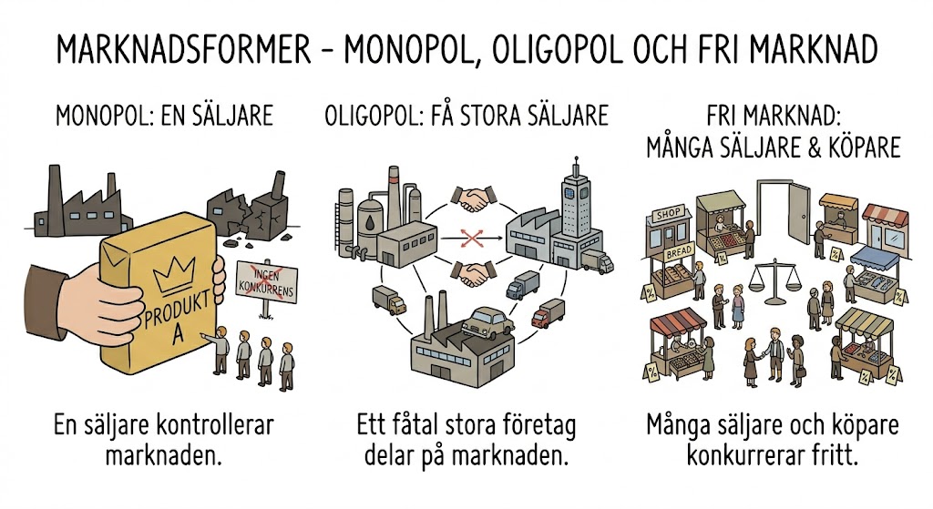 Marknadsformer – Monopol, oligopol och fri marknad