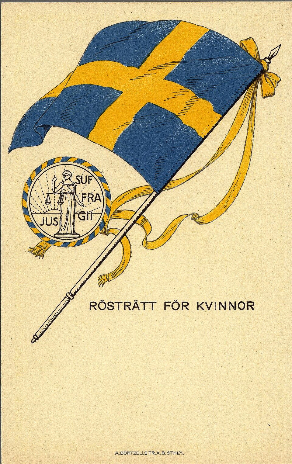 Svenskt vykort med texten Rösträtt för kvinnor.