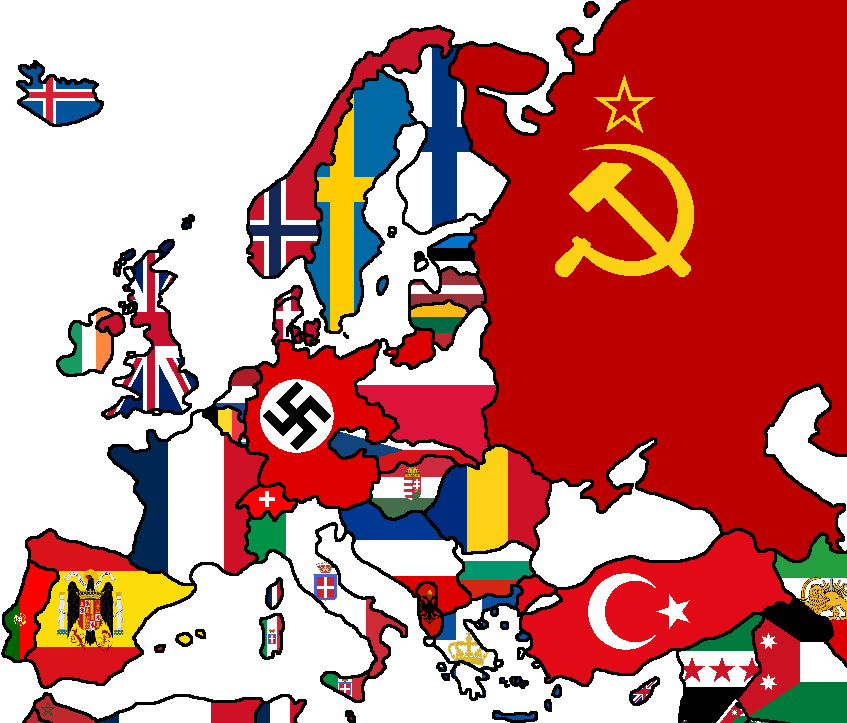 Karta över Europa 1938 före andra världskriget