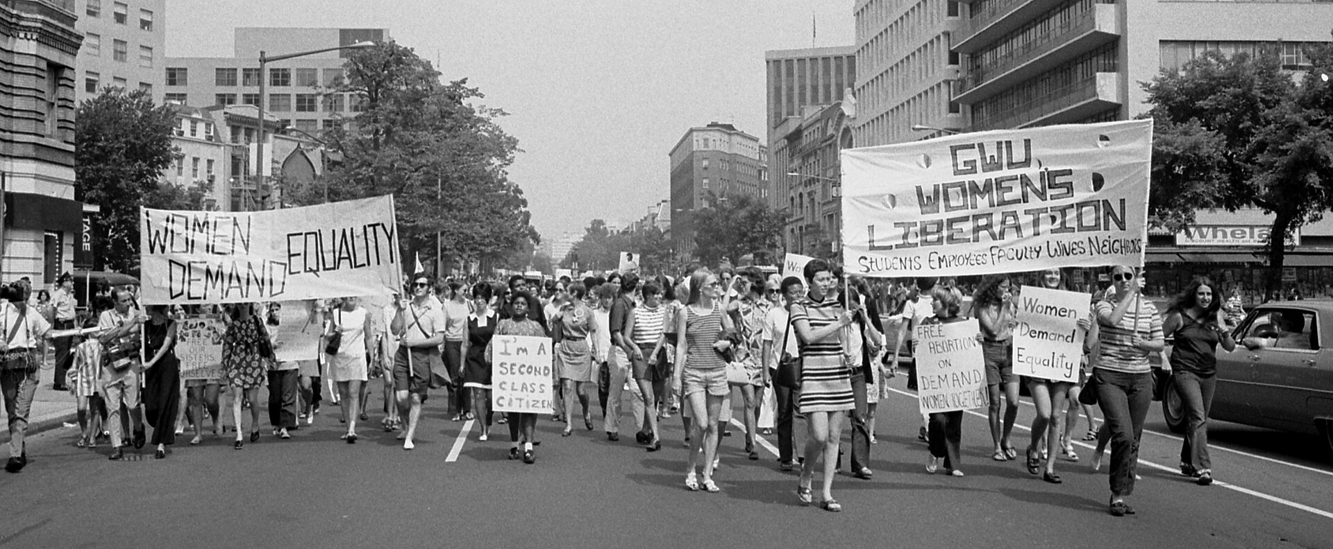 Kvinnor demonstrerar i Washington 1970.