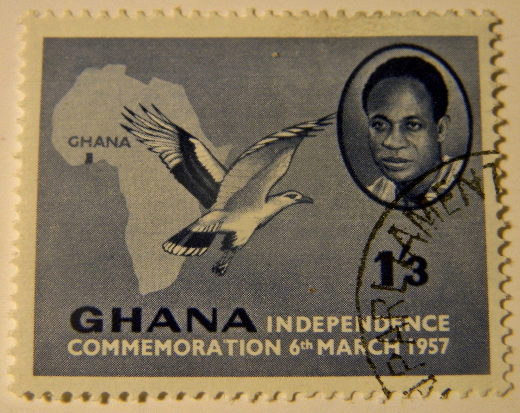 Kwame Nkrumah på frimärke från Ghanas självständighet