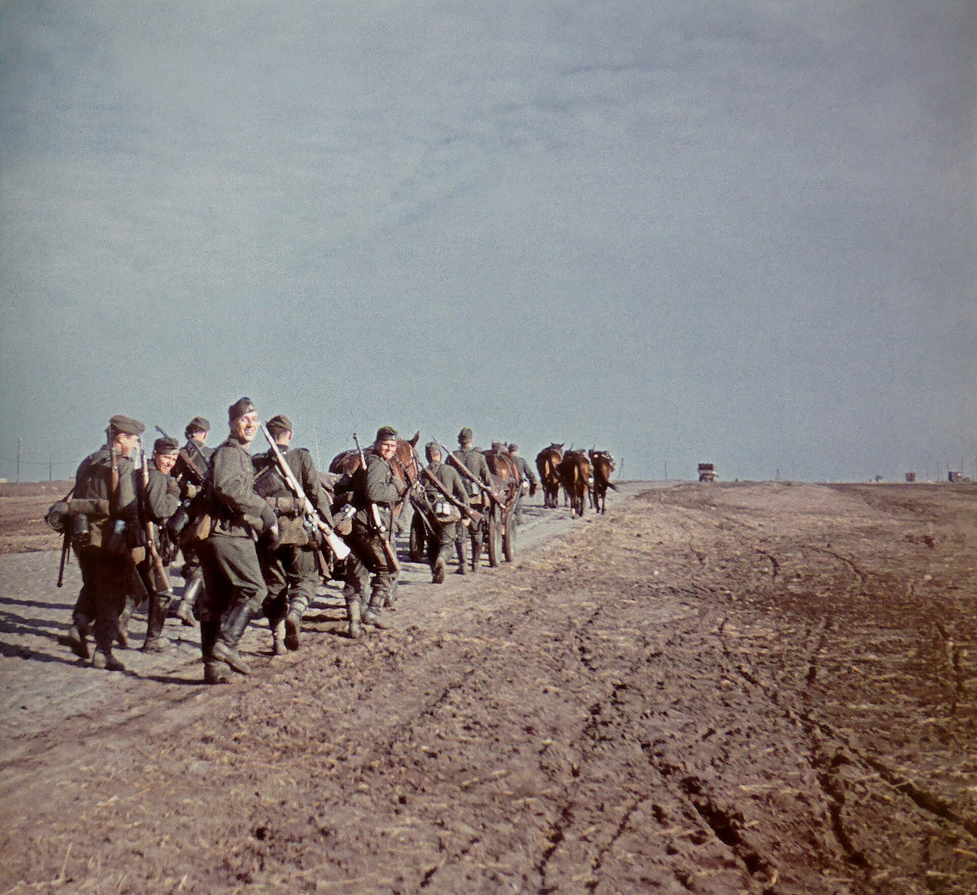 Tyska soldater och hästdragna vagnar under Operation Barbarossa 1941.